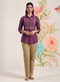 Aaroh Purple Cotton Blend Embroidered Tunic