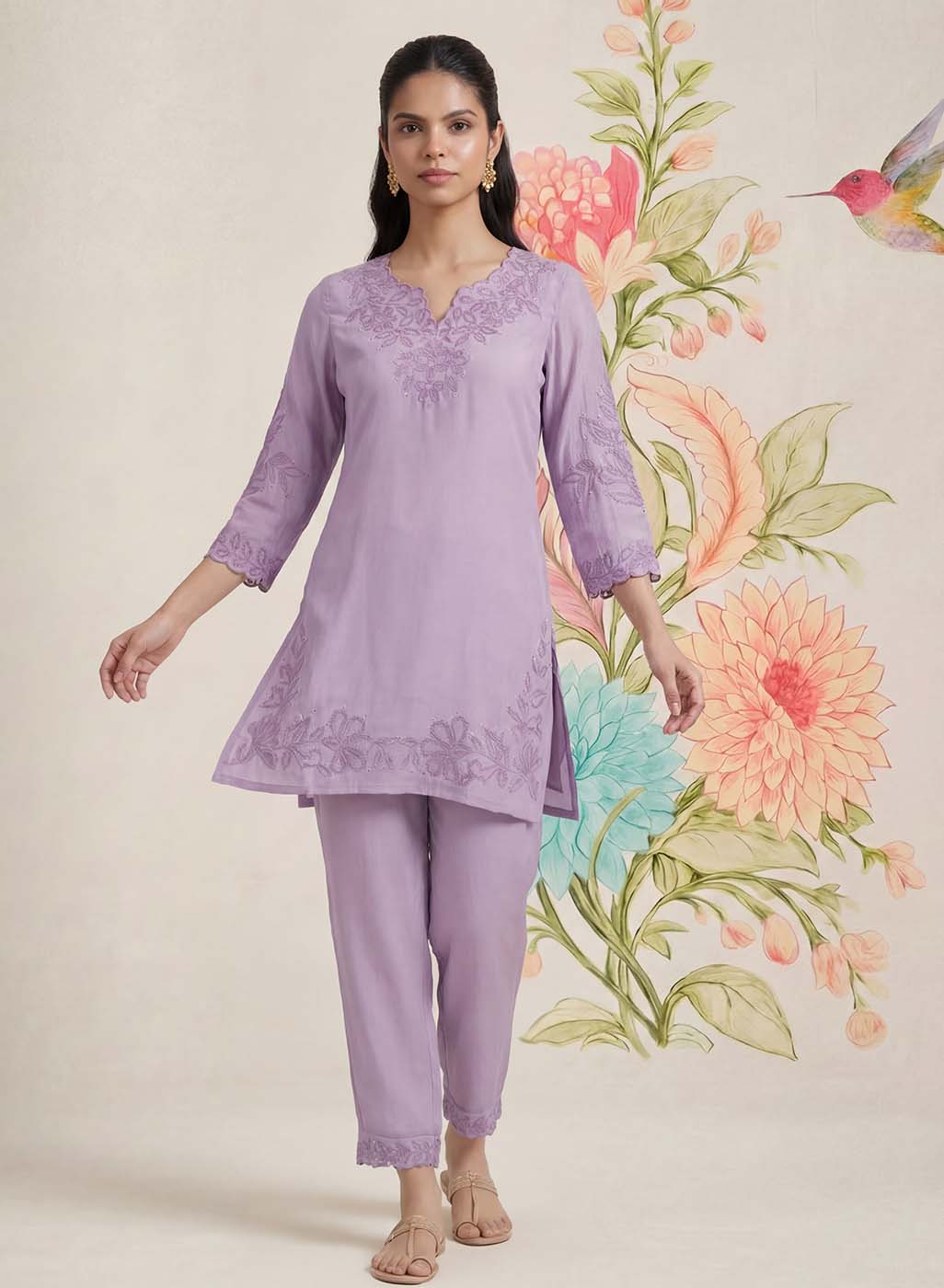 Vaadi Light Purple Embroidered Co-ord Set