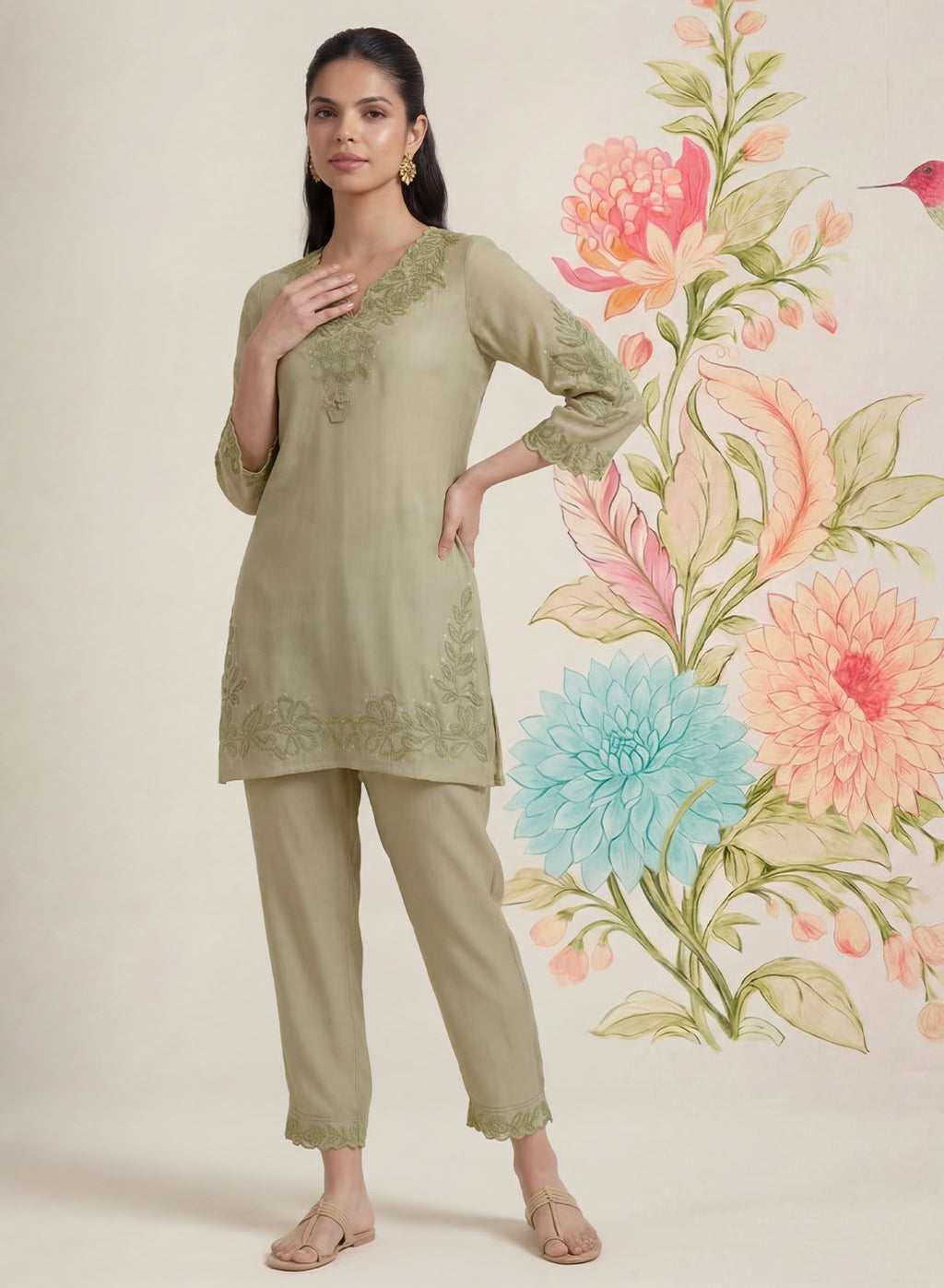 Vaadi Green Embroidered Co-ord Set