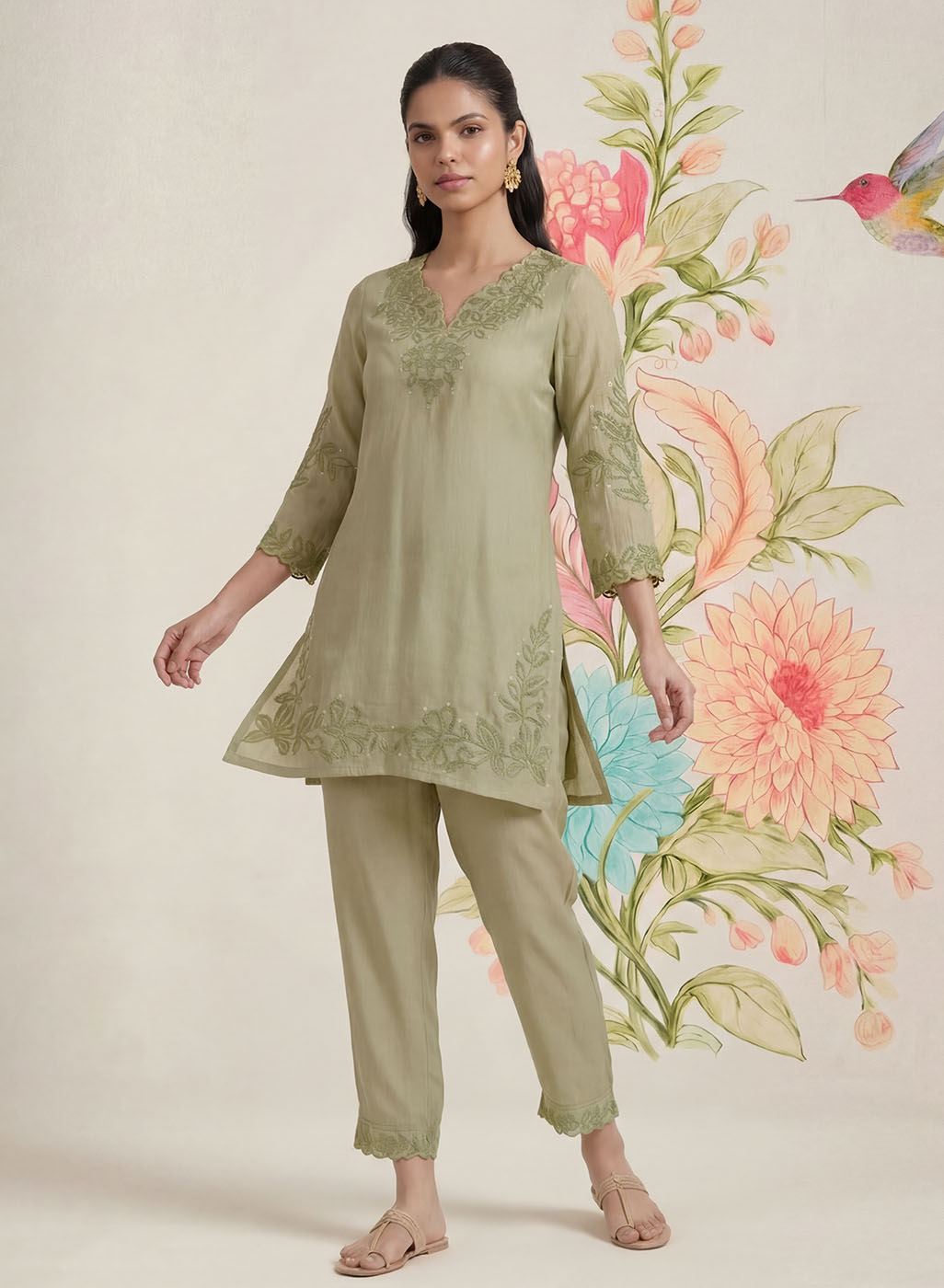 Vaadi Green Embroidered Co-ord Set