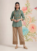 Aaroh Green Cotton Blend Embroidered Tunic