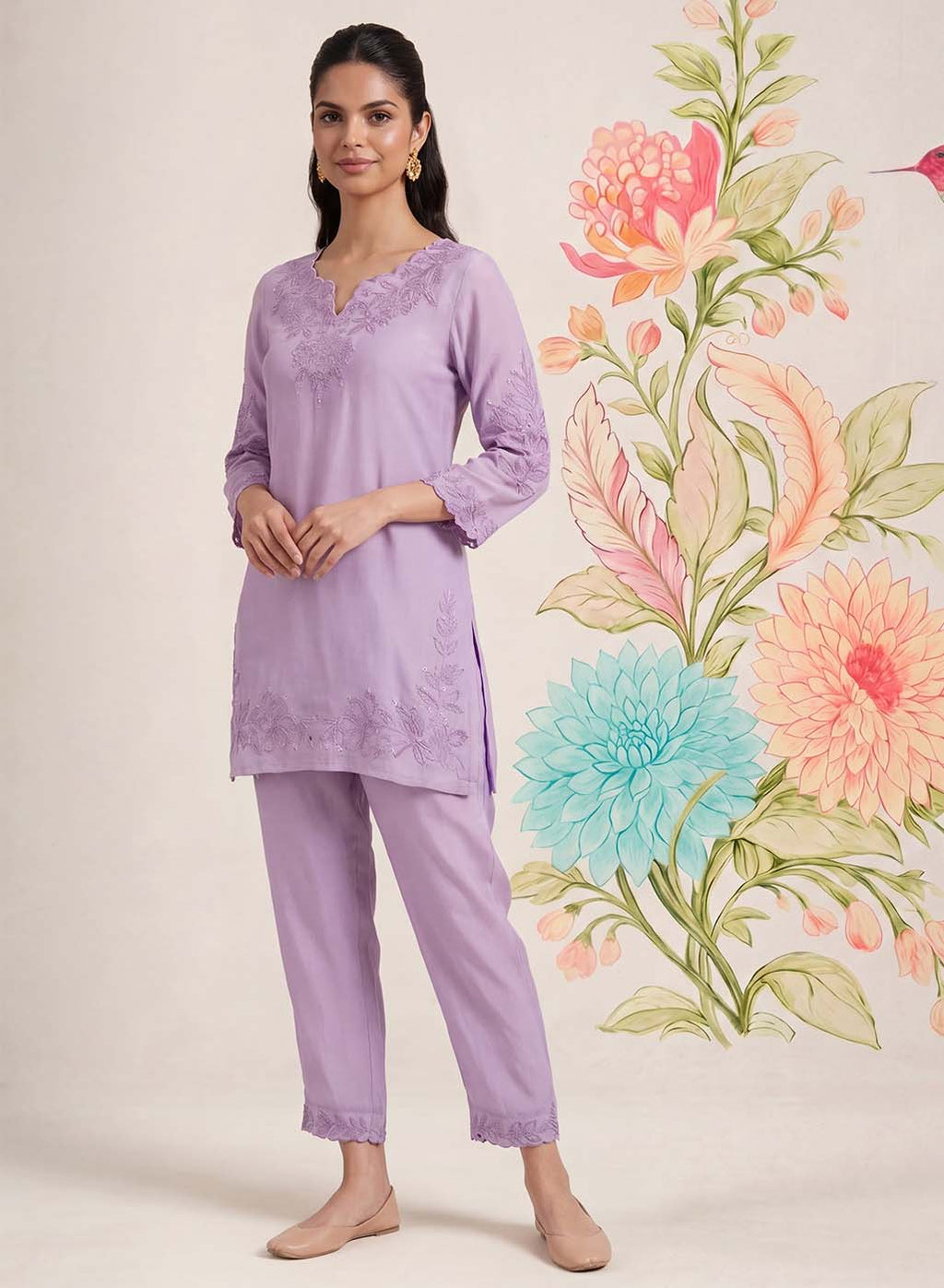 Vaadi Light Purple Embroidered Co-ord Set