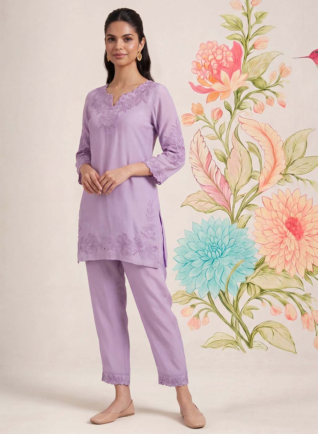 Vaadi Light Purple Embroidered Co-ord Set