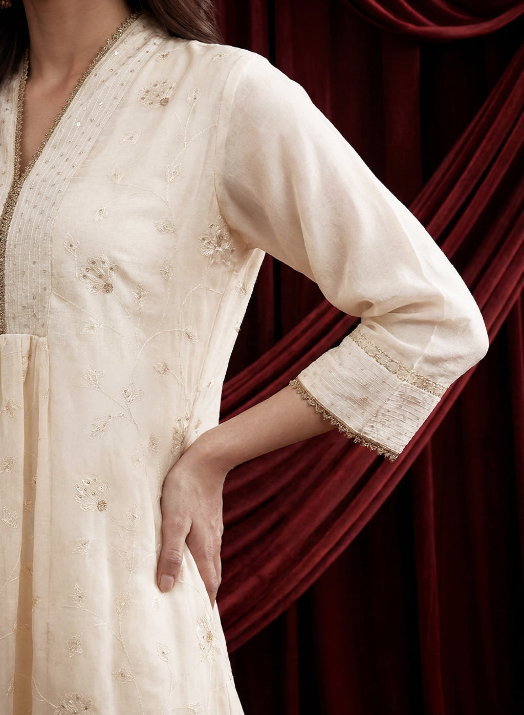 Ivory Embroidered Chanderi Suit Set