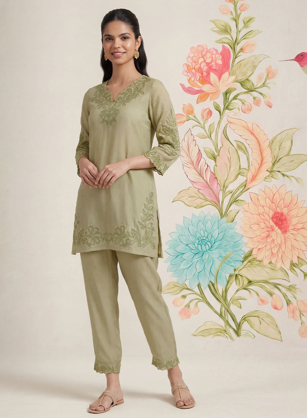 Vaadi Green Embroidered Co-ord Set