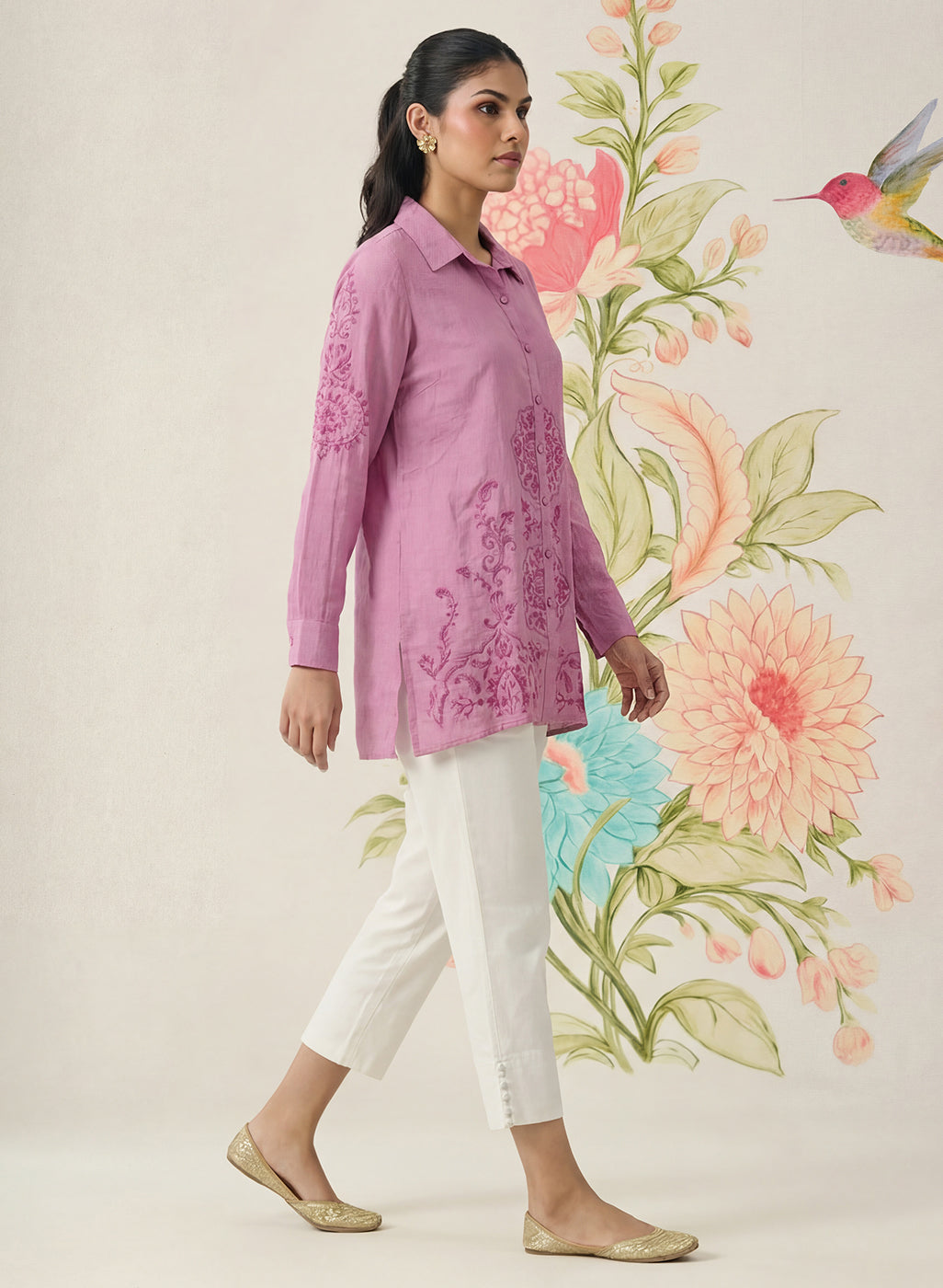 Heli Light Purple Embroidered Cotton Blend Shirt