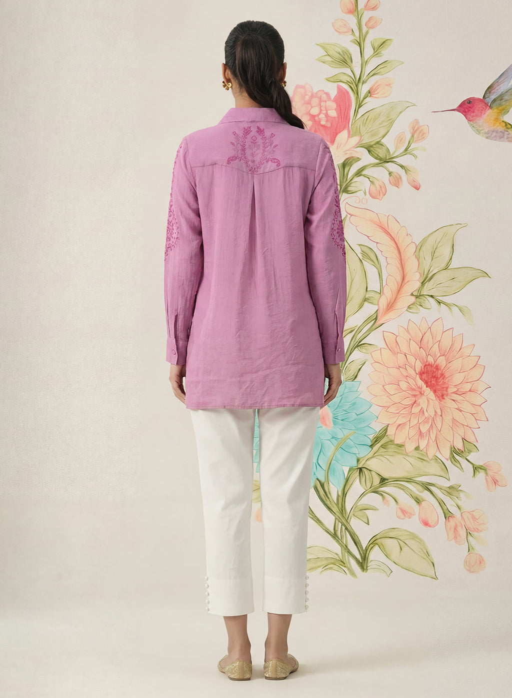 Heli Light Purple Embroidered Cotton Blend Shirt