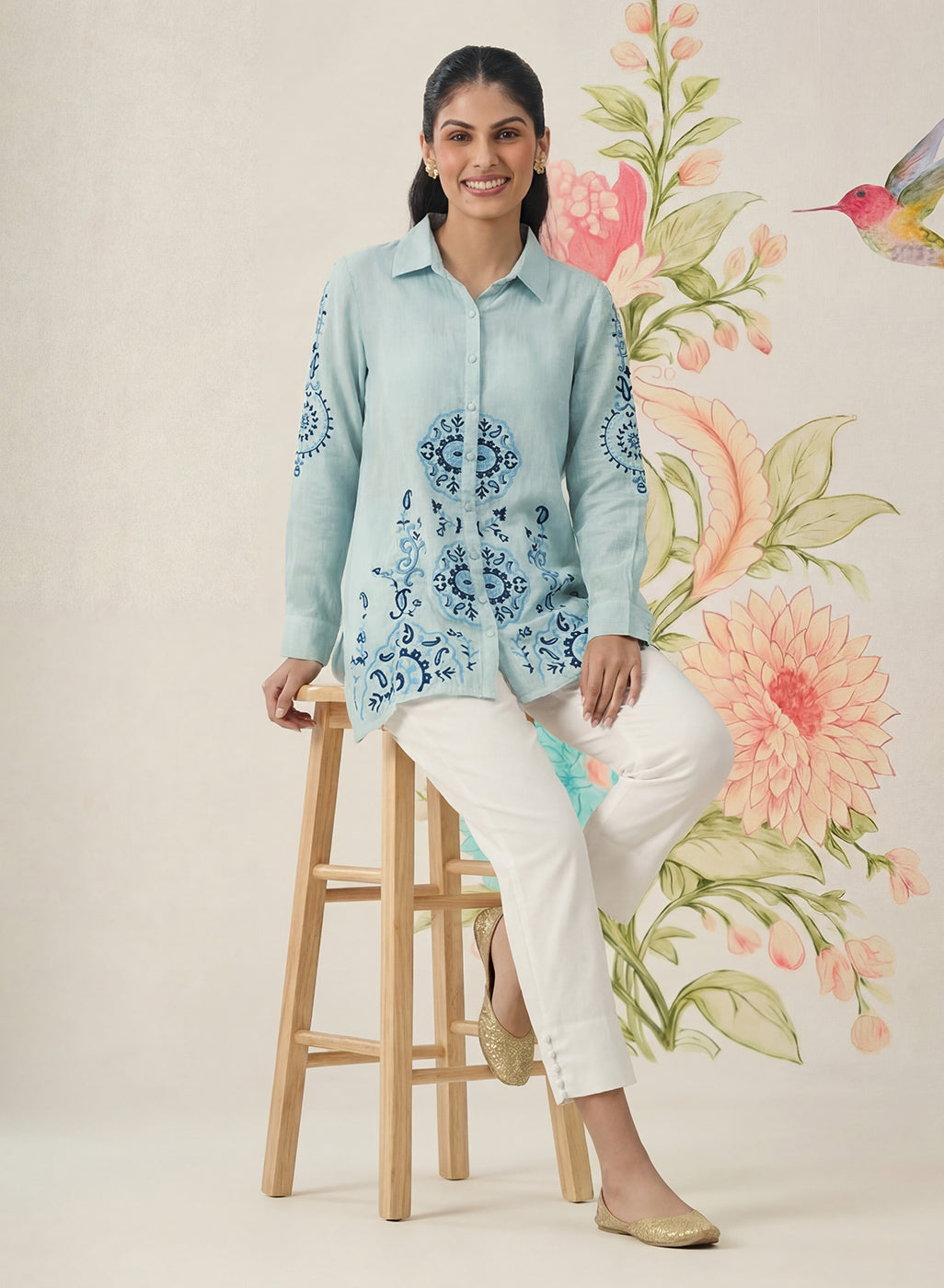 Heli Spa Embroidered Cotton Blend Shirt