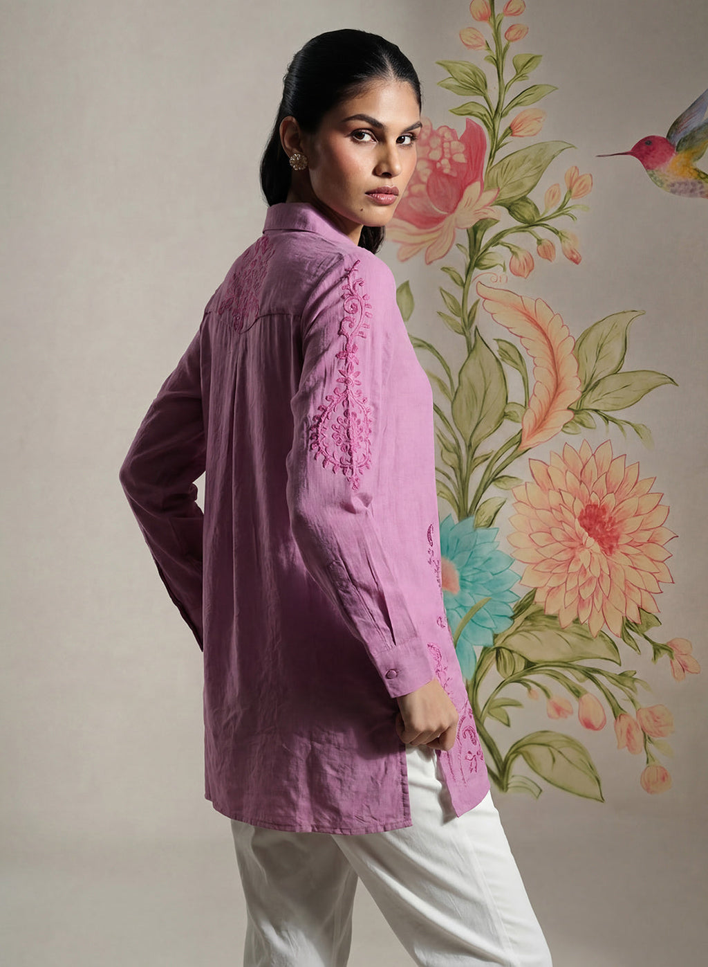 Heli Light Purple Embroidered Cotton Blend Shirt
