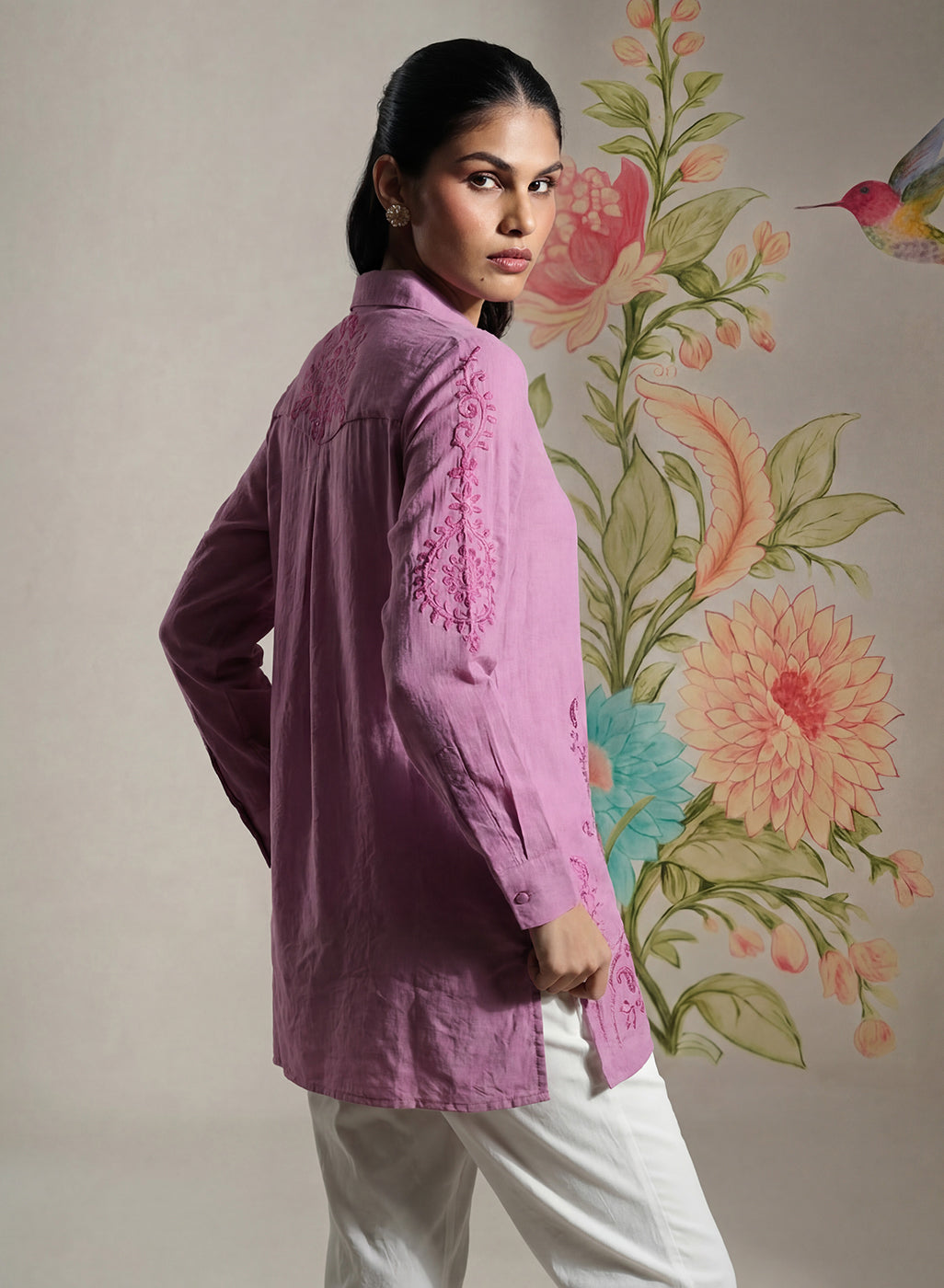Heli Light Purple Embroidered Cotton Blend Shirt