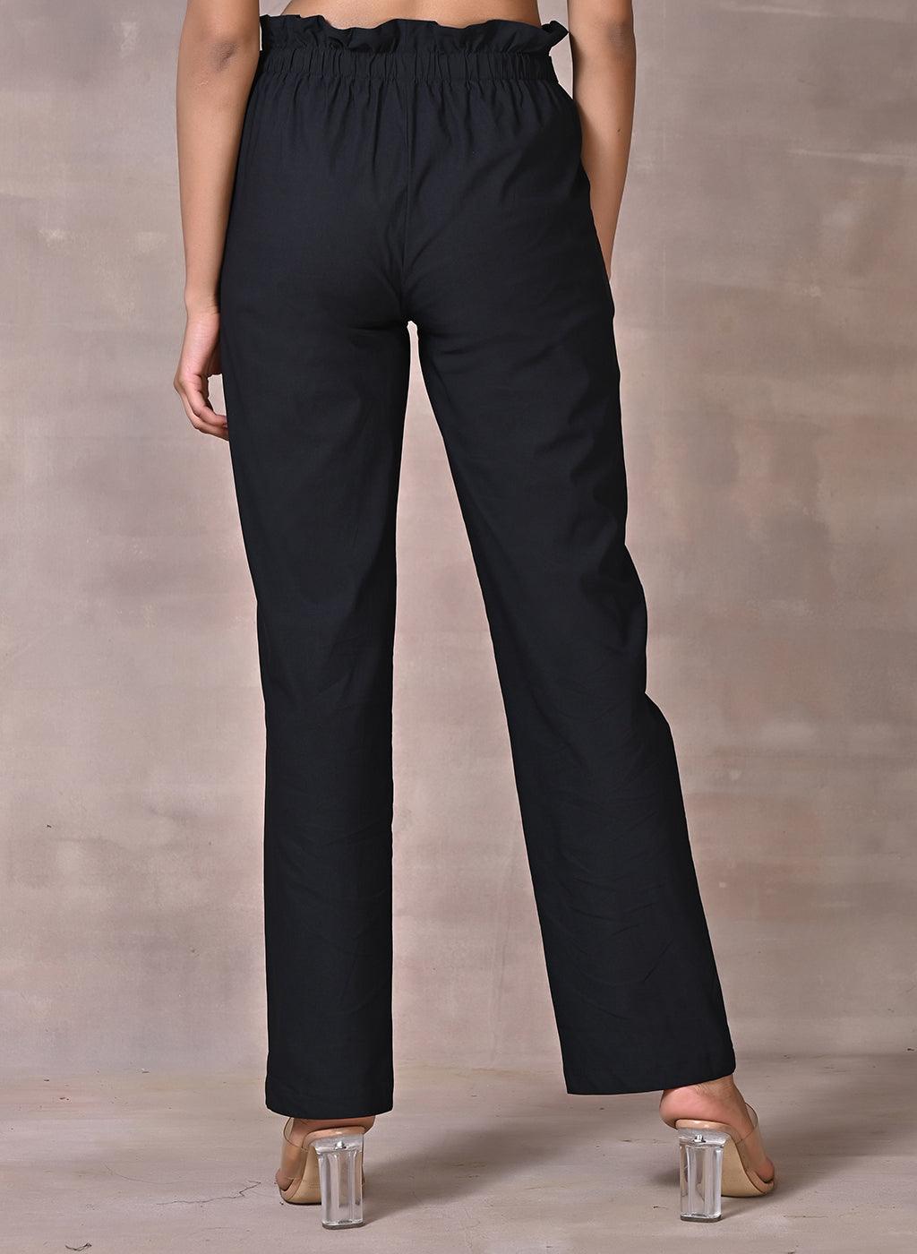 Eva Black Straight Fit Trousers for Women