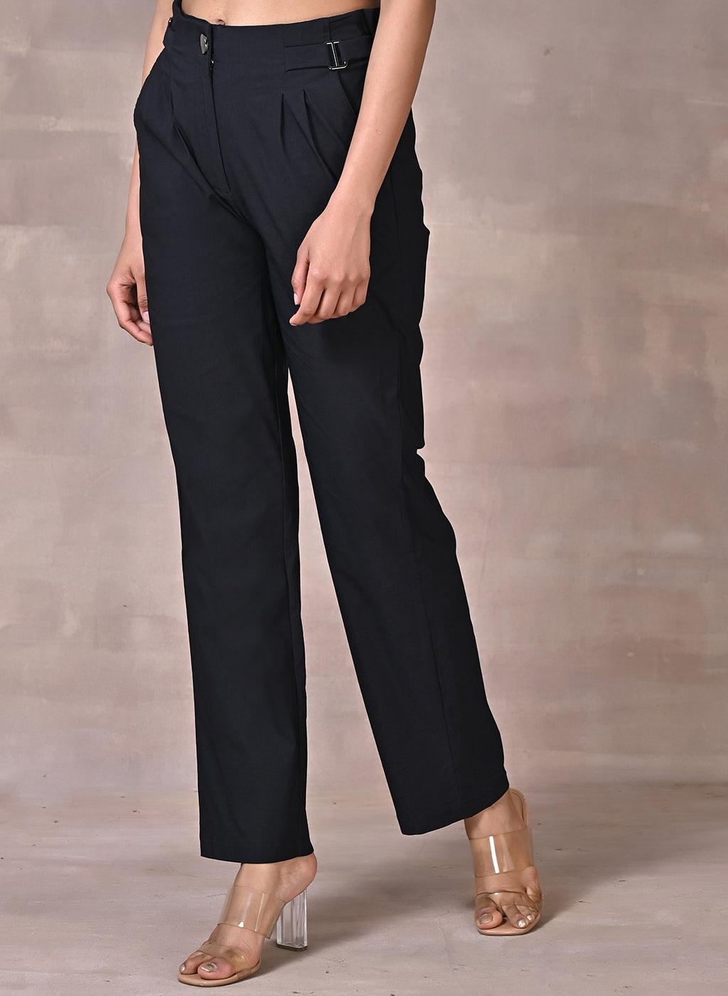 Eva Black Straight Fit Trousers for Women