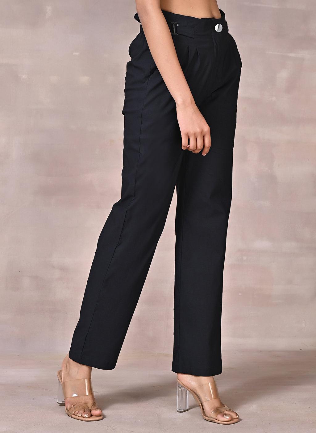 Eva Black Straight Fit Trousers for Women