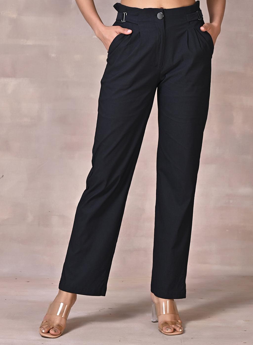 Eva Black Straight Fit Trousers for Women