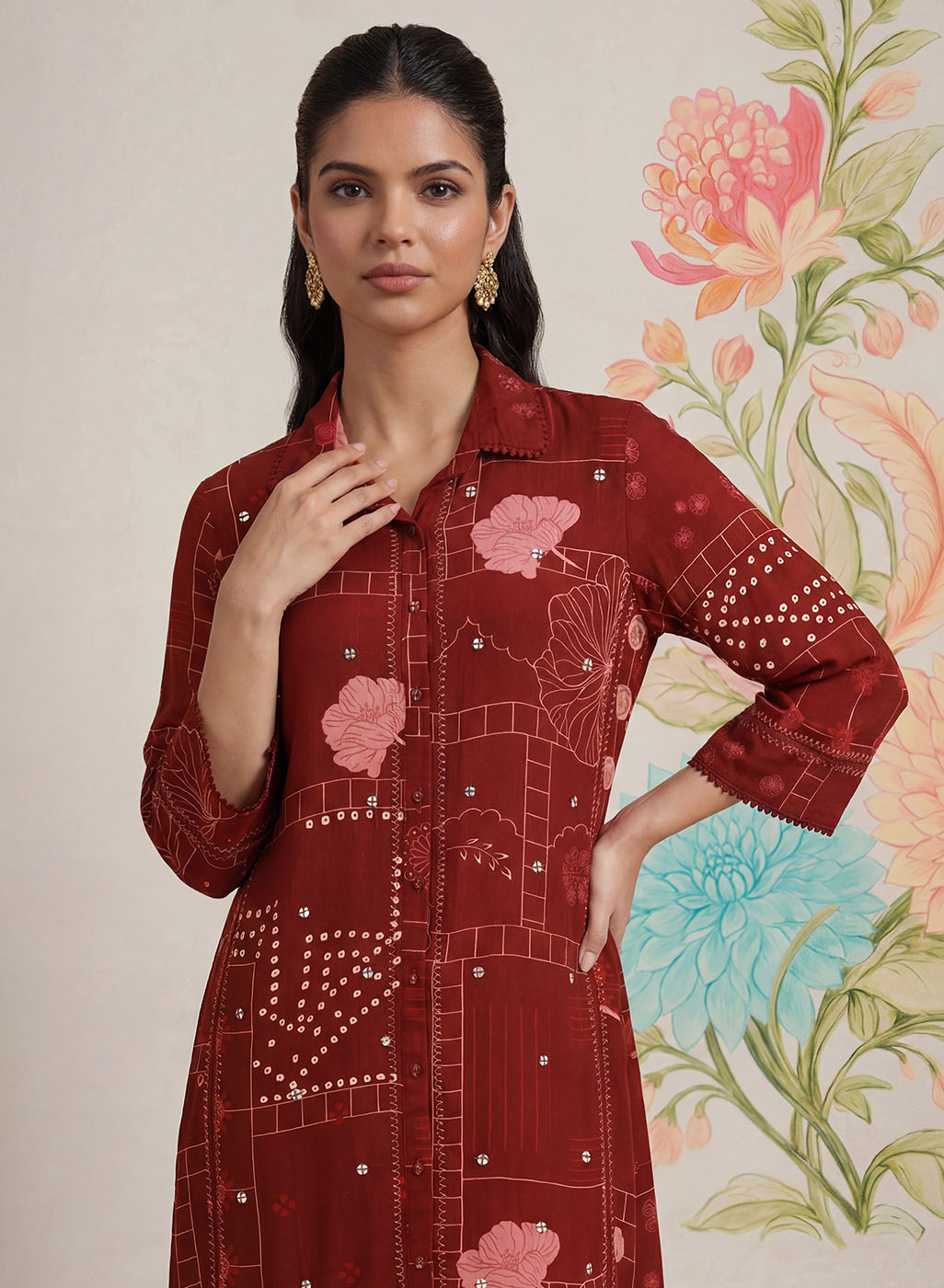 Bani Maroon Printed Straight Kurti