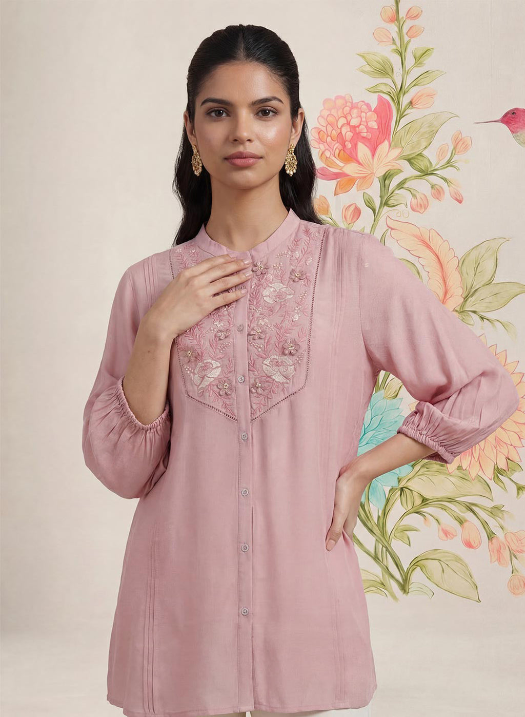 Kissa Pink Embroidered Shirt