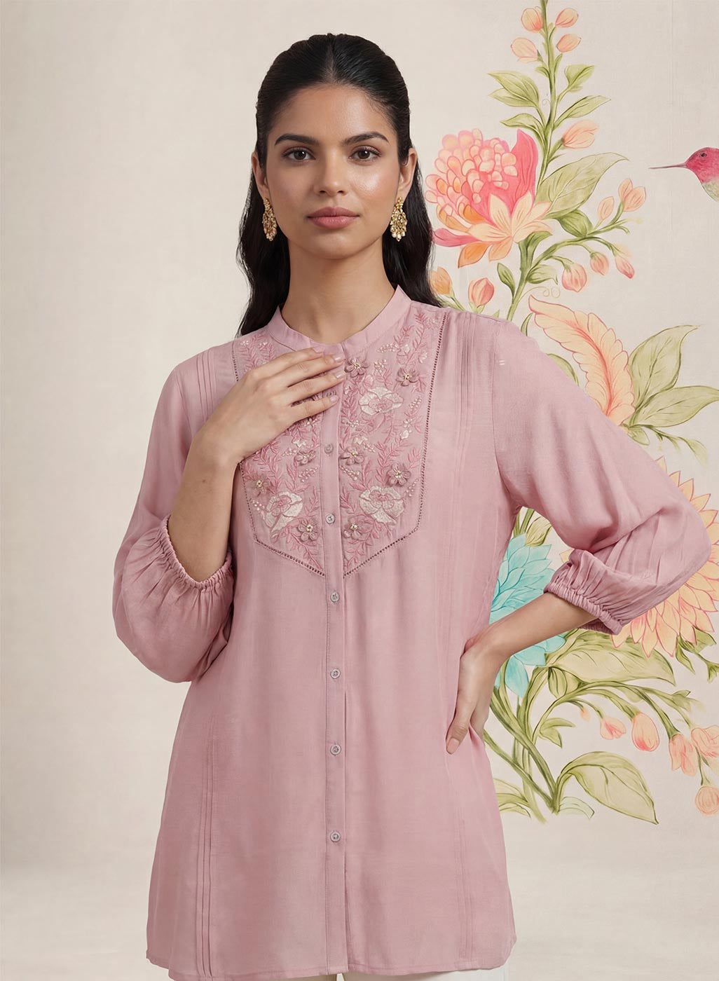 Kissa Pink Embroidered Shirt