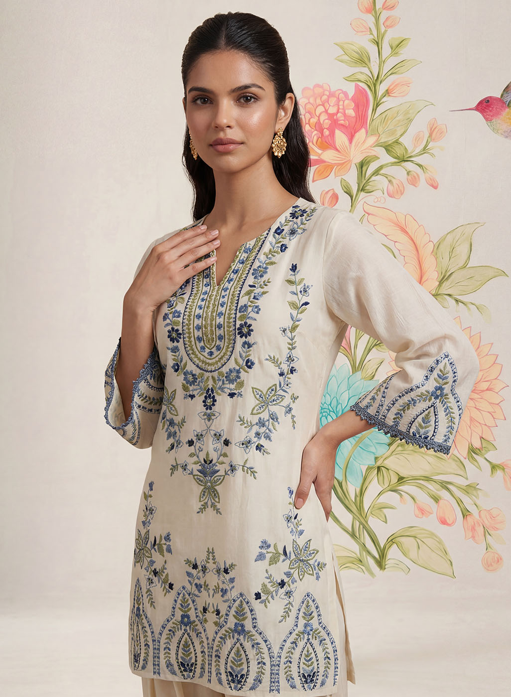 Amoli White Embroidered Kurta Set