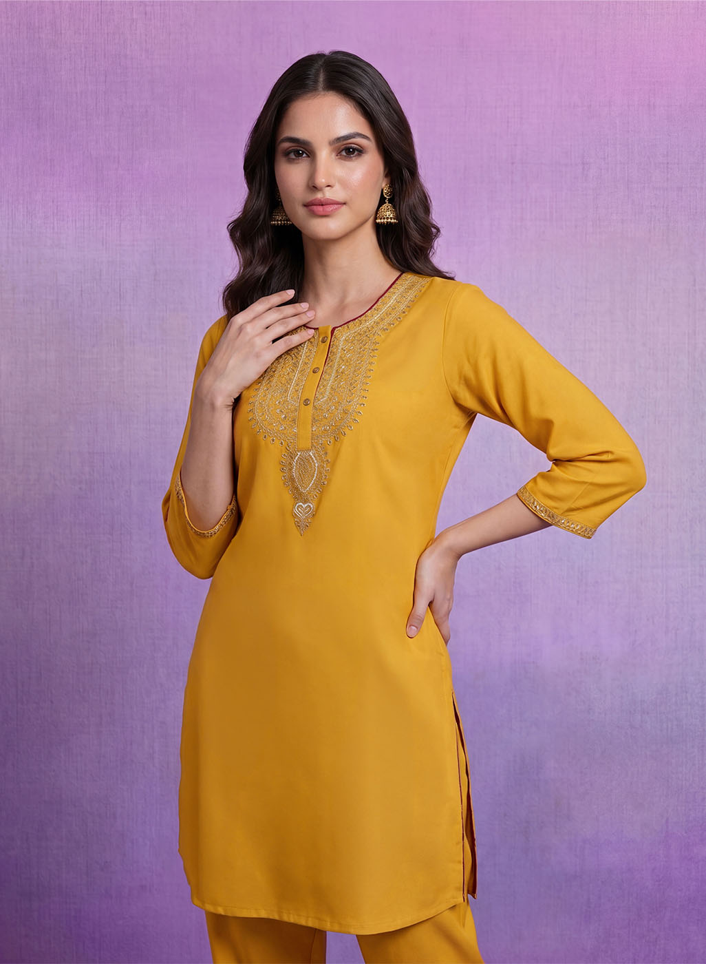Yellow Embroidered Suit Set with Dupatta