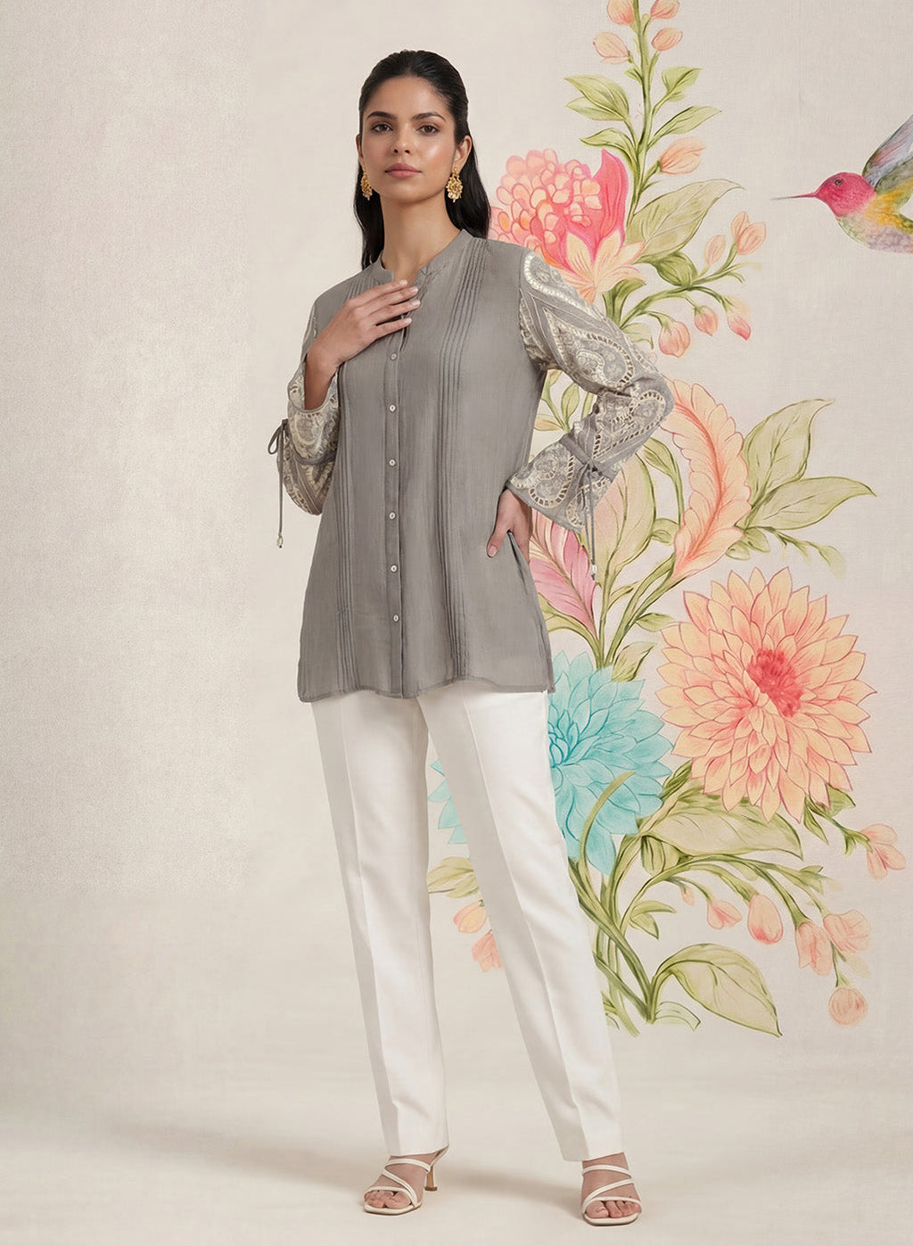Taal Grey Embroidered Shirt