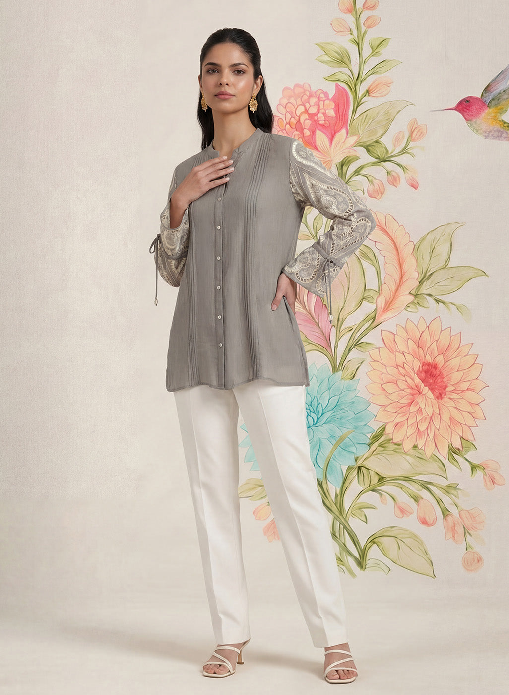 Taal Grey Embroidered Shirt