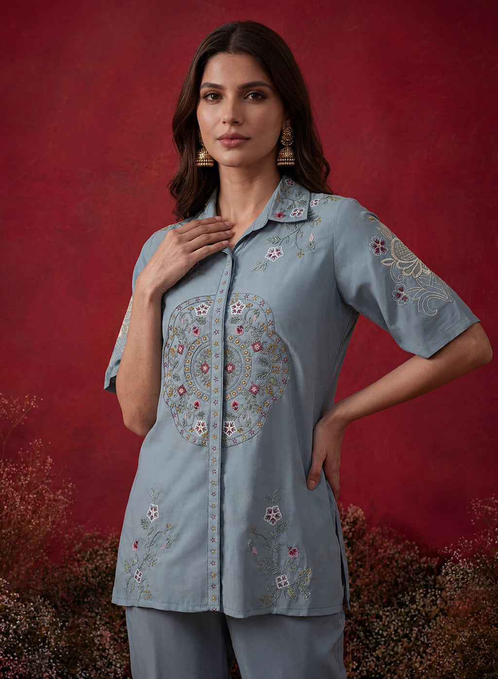 Spa Embroidered Chanderi Regular Co-ord Set