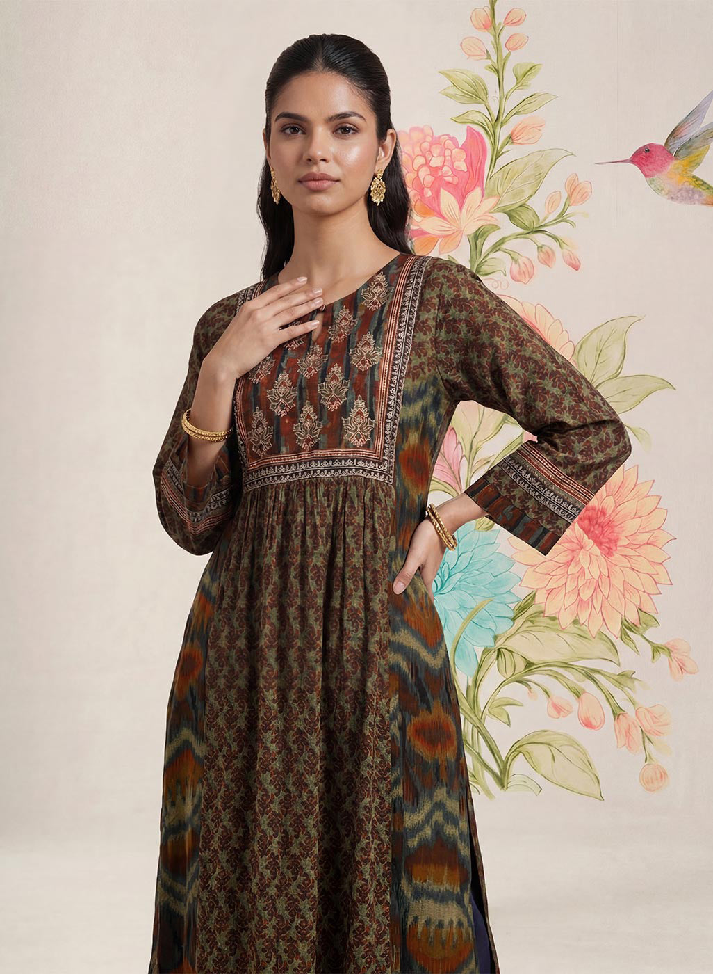Mehrang Maroon Printed A-line Kurta
