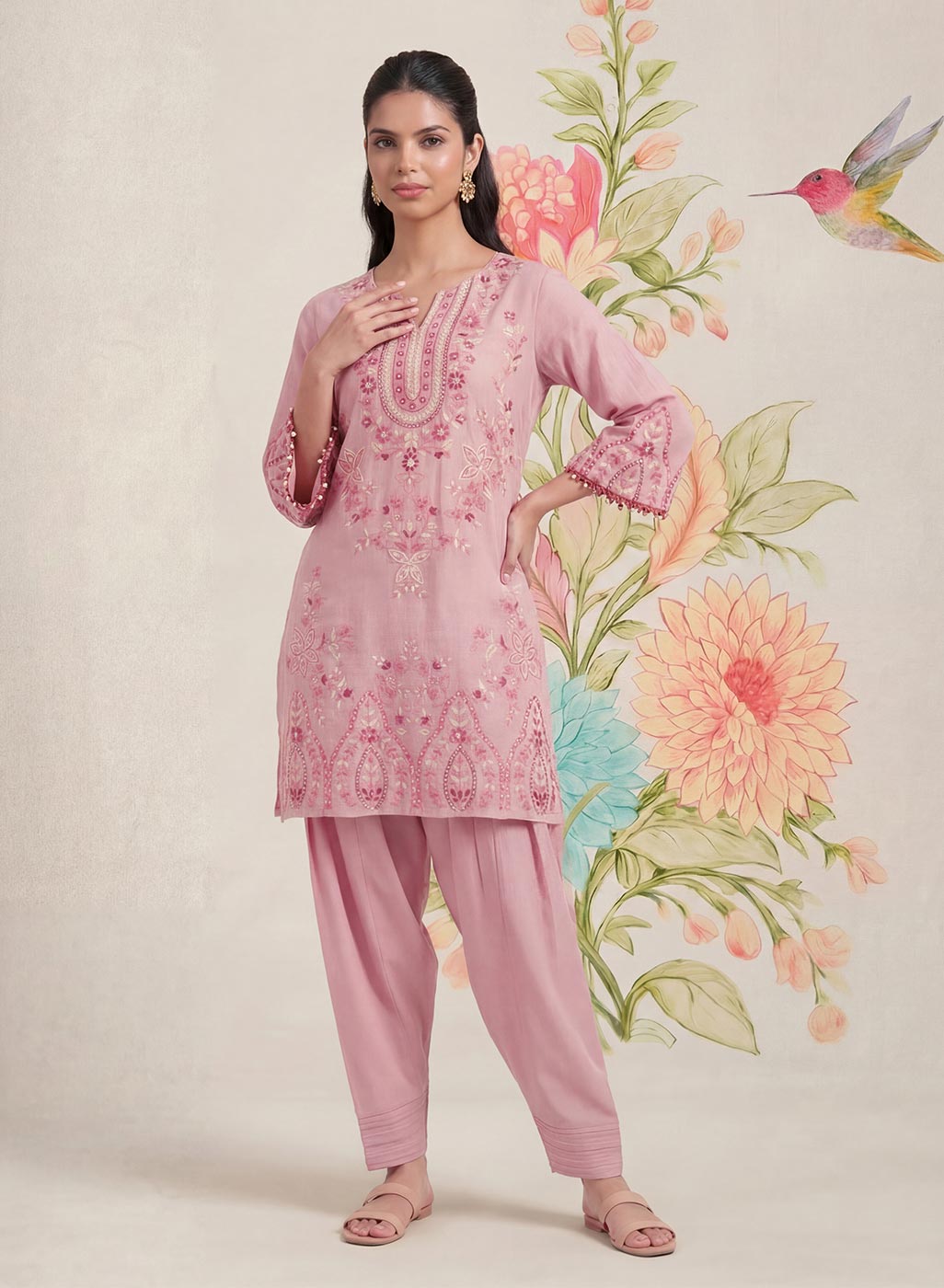 Amoli Light Pink Embroidered Kurta Set