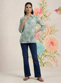Aro Mint Green Floral Printed Shirt