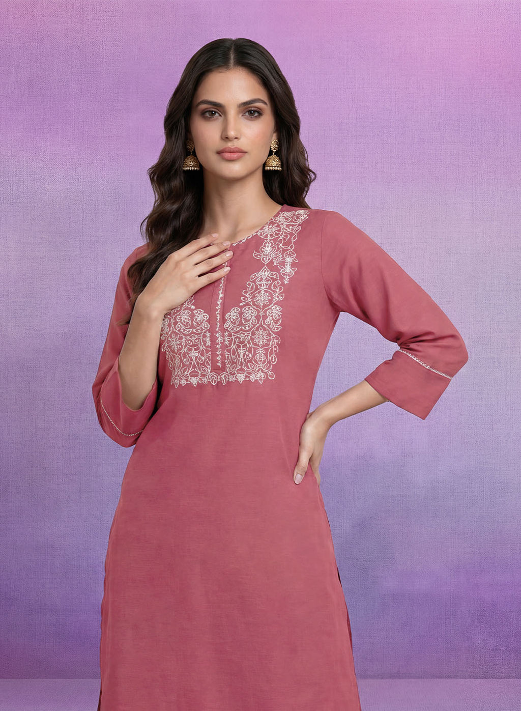 Coral Embroidered Straight Kurta Set