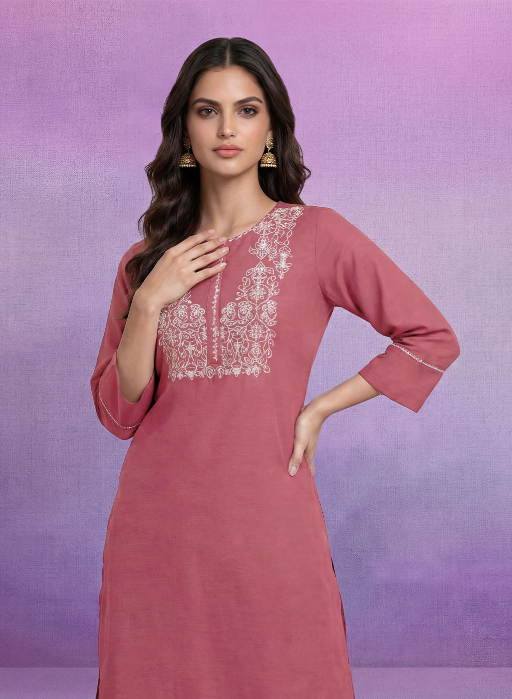 Coral Embroidered Straight Kurta Set