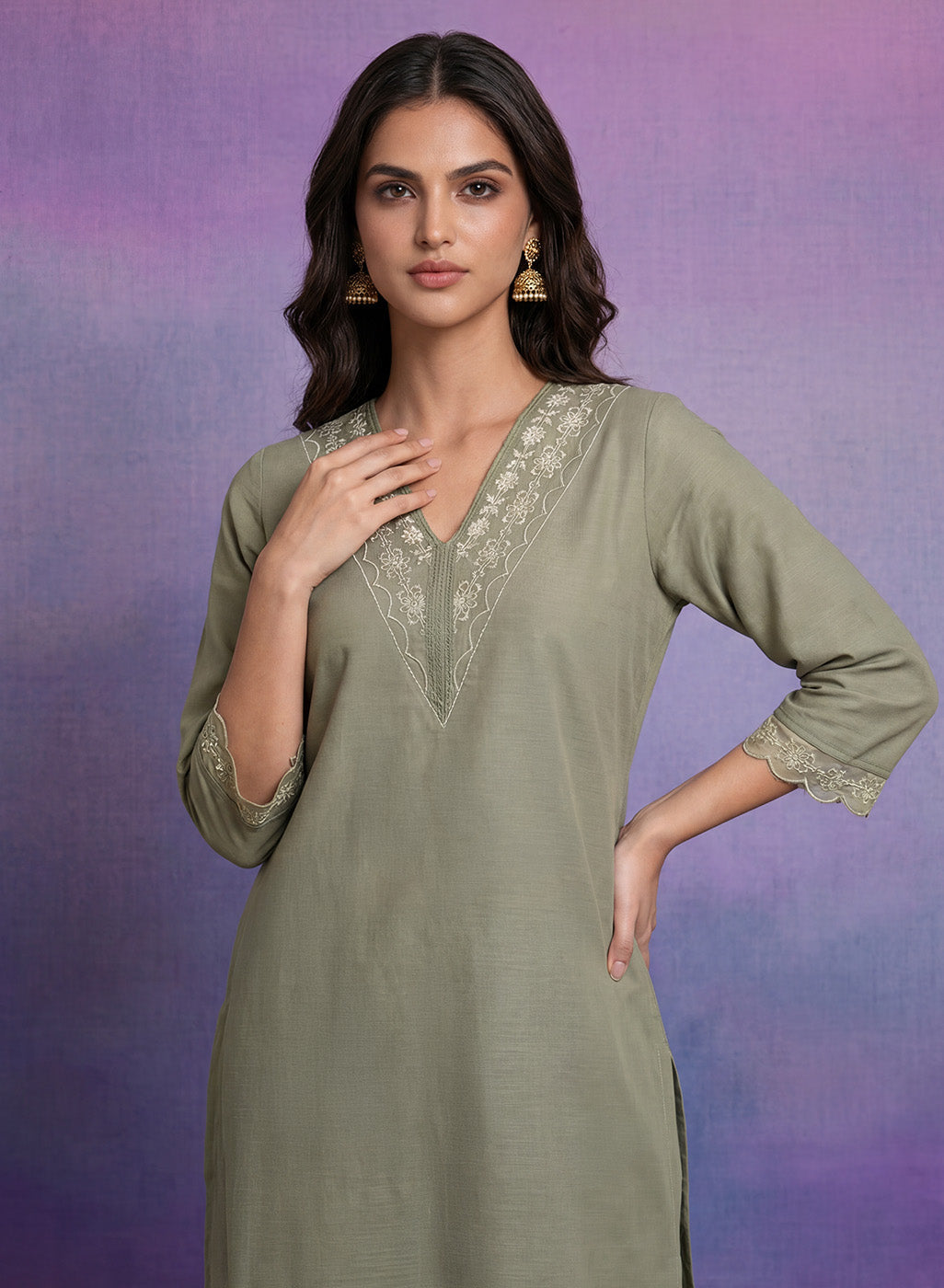 Mint green Embroidered Suit Set with Dupatta