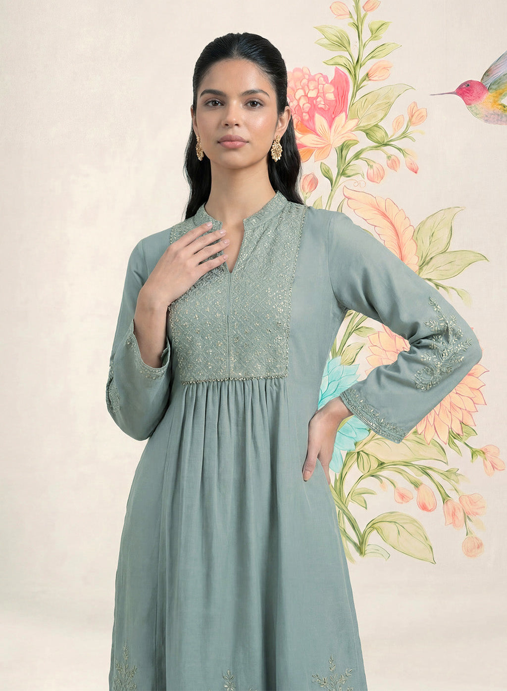 Malang Green Embroidered A-line Kurta Set