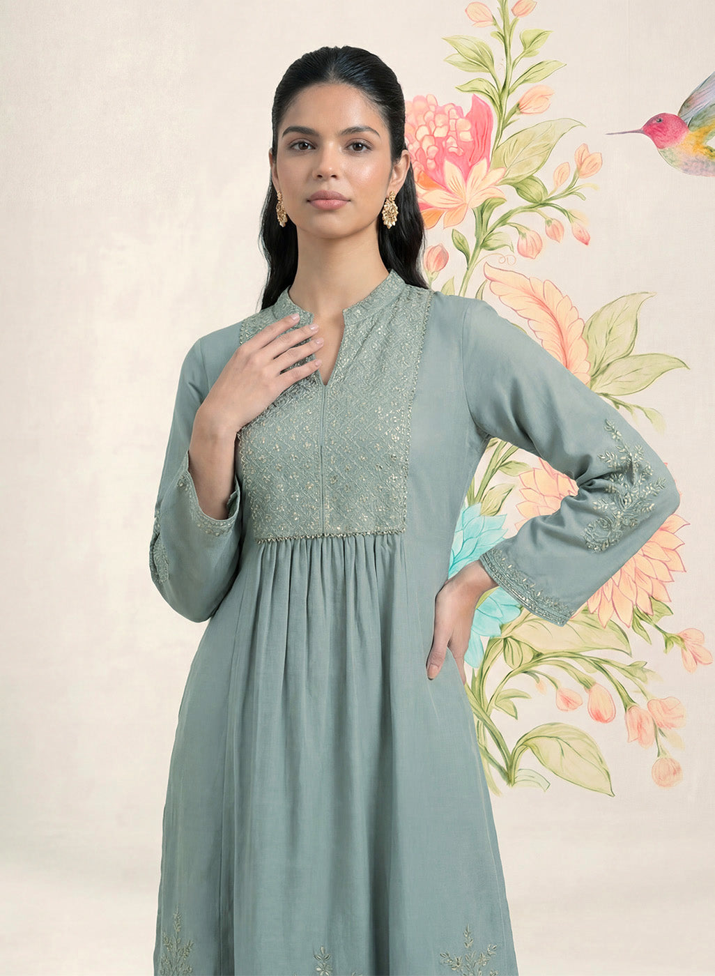 Malang Green Embroidered A-line Kurta Set