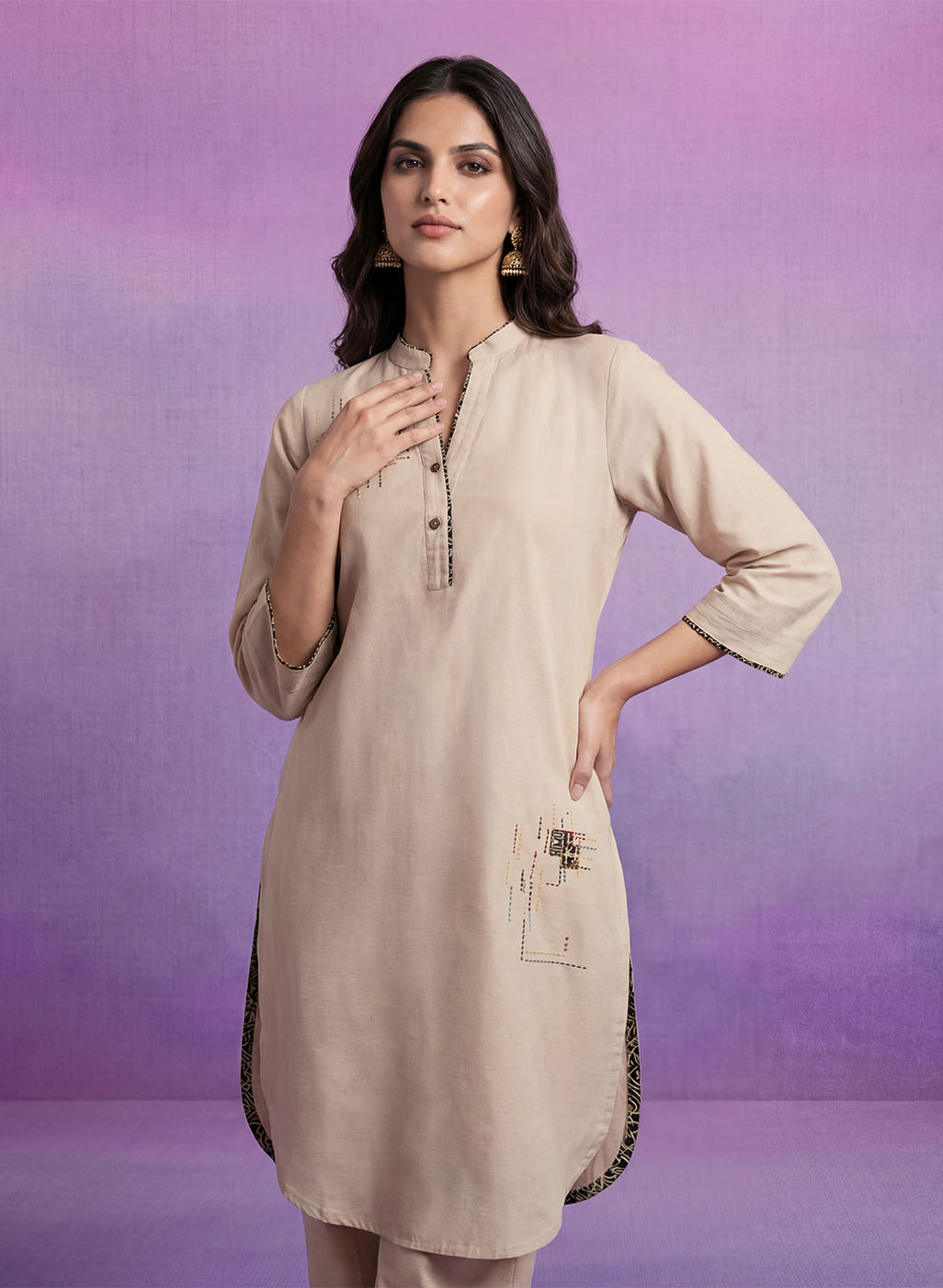 Ivory Applique-work Kurta Set