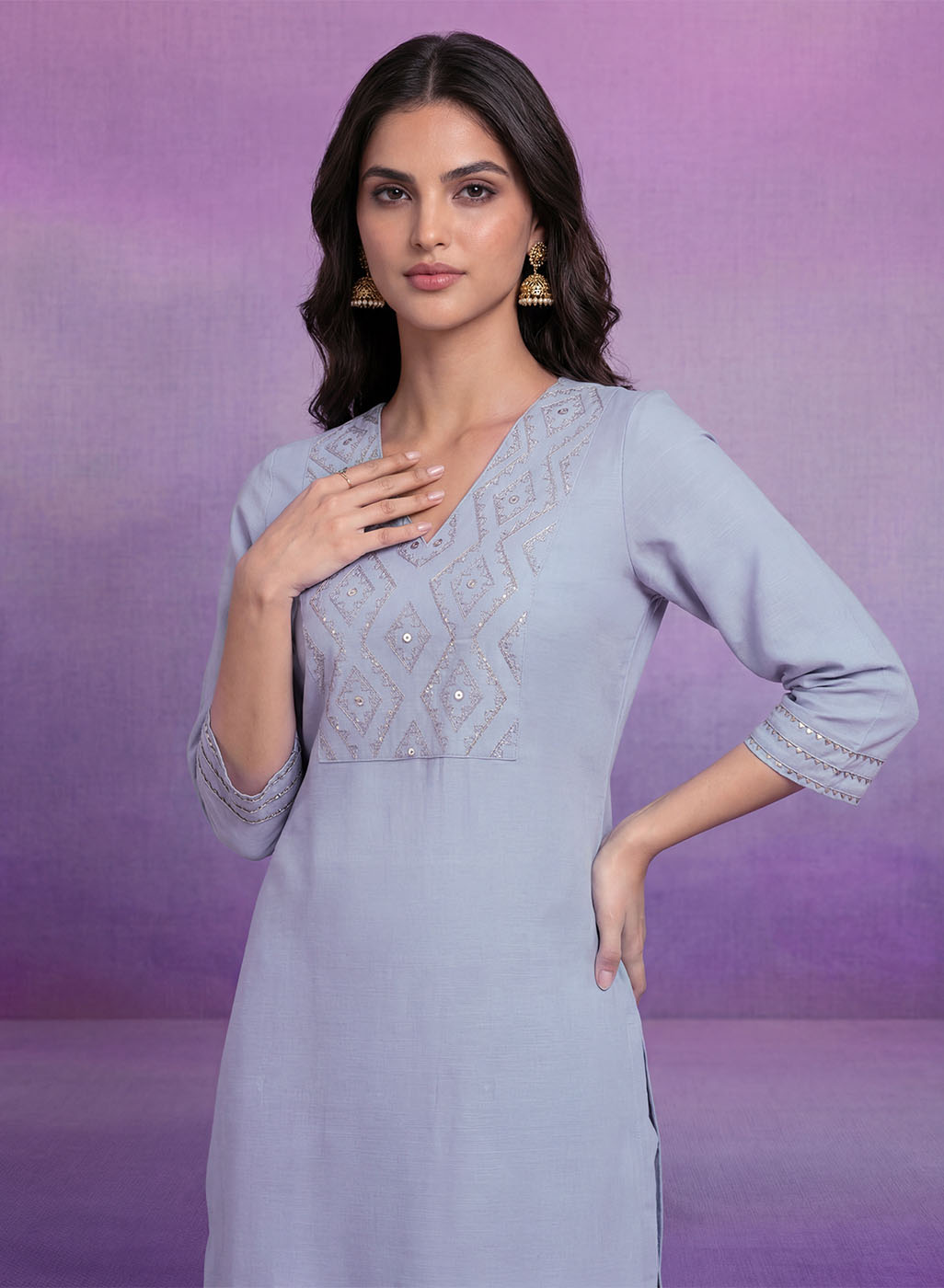 Spa Cotton Blend Embroidered Kurta Set