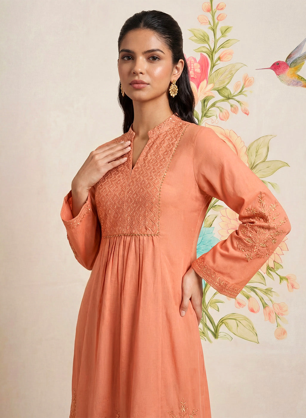 Malang Light Orange Embroidered A-line Kurta Set