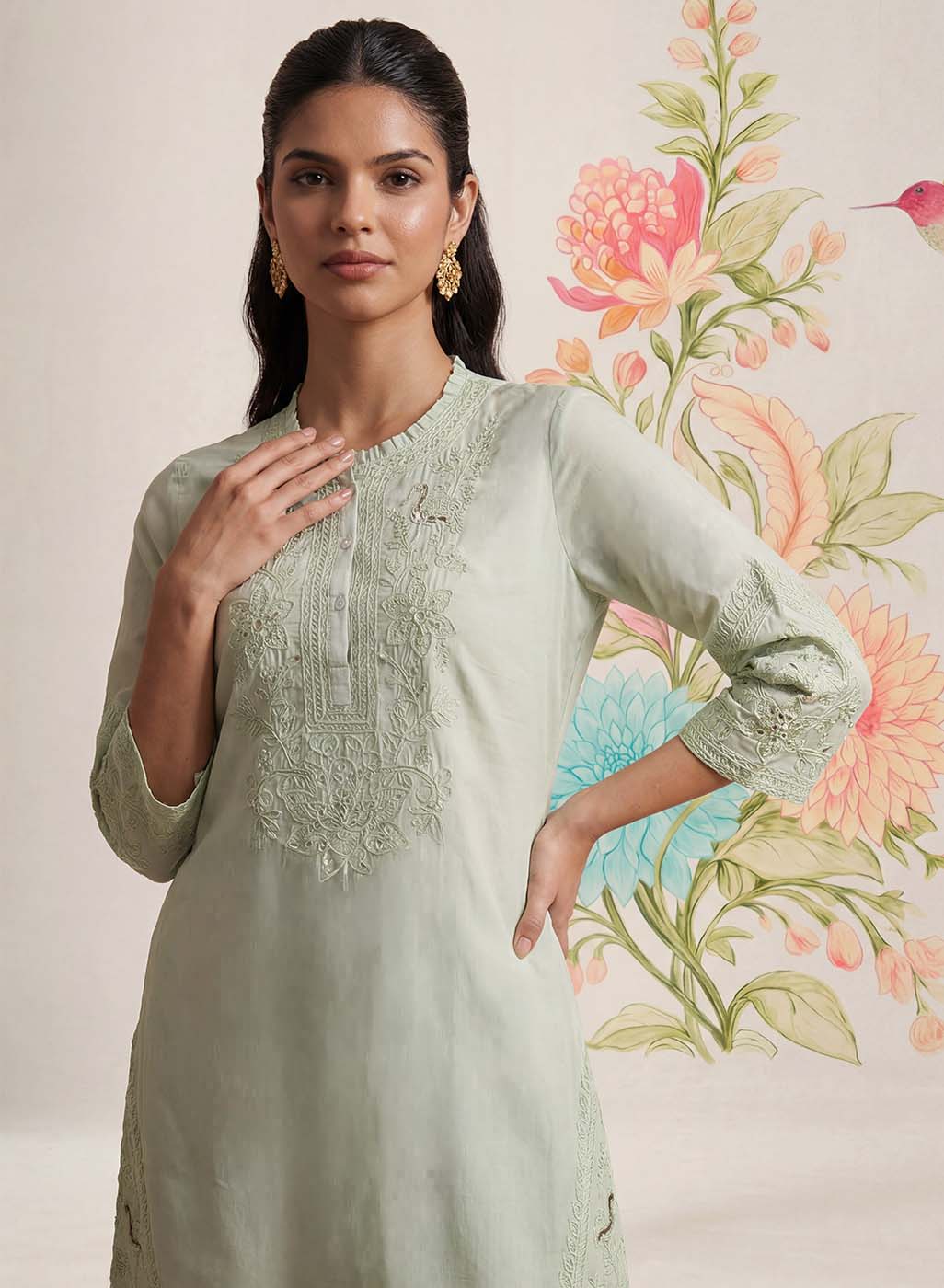 Suroor Mint Green Embroidered Chanderi Kurta Set