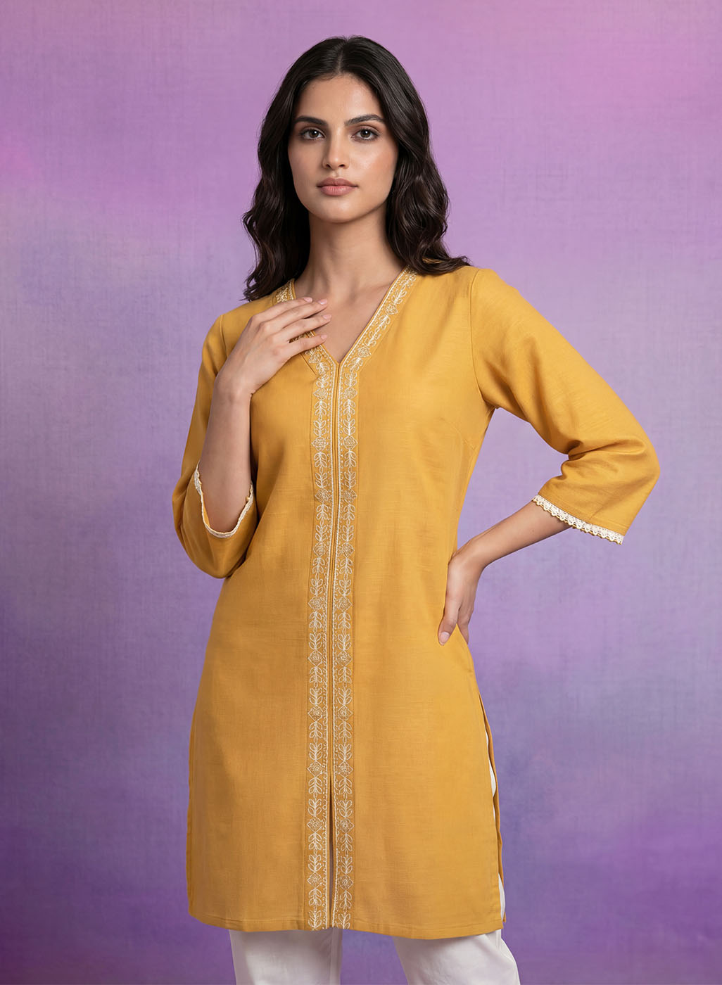Yellow Embroidered Straight Kurta Set