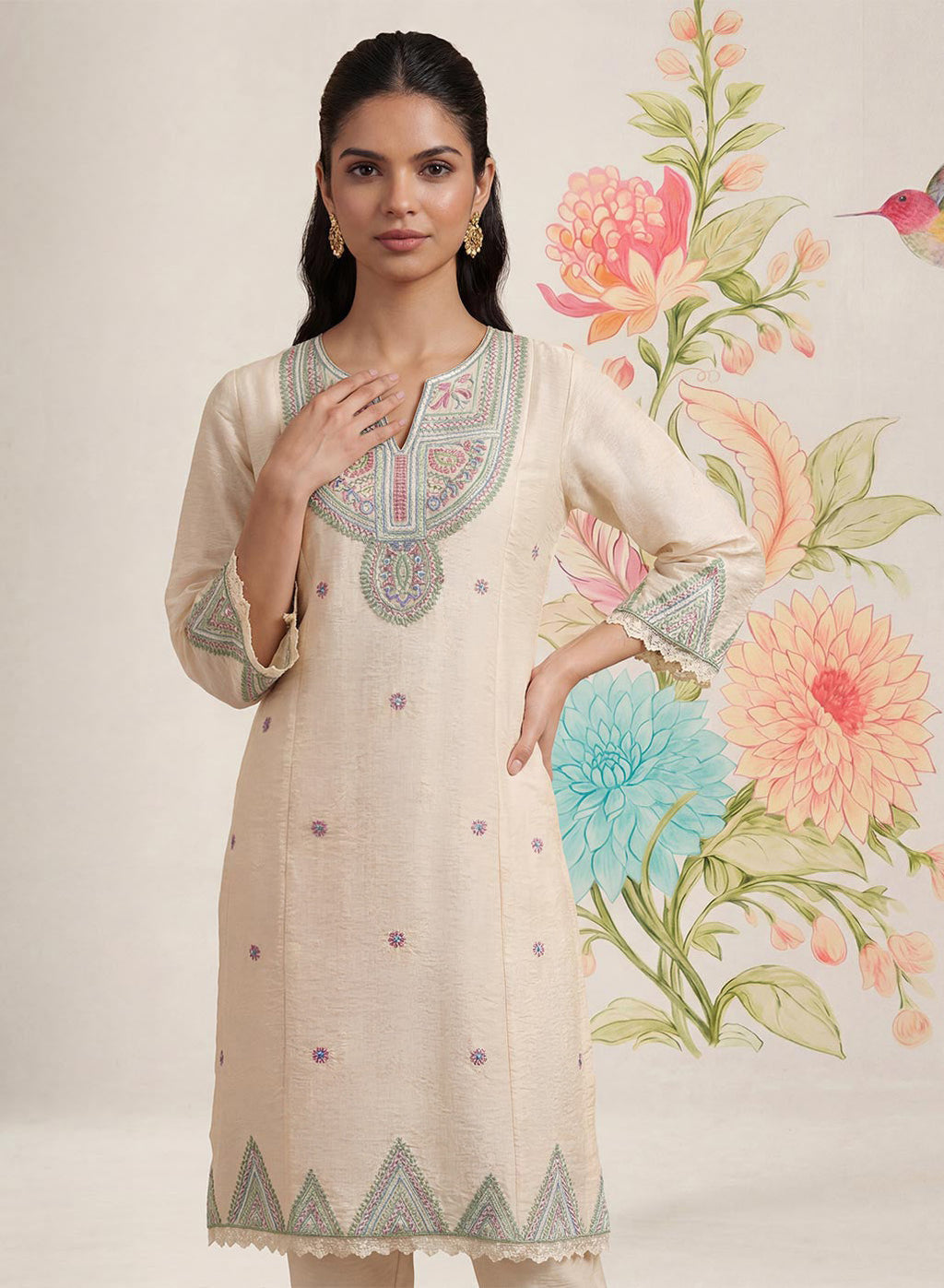 Albeli Ivory Embroidered A-line Suit Set with Dupatta