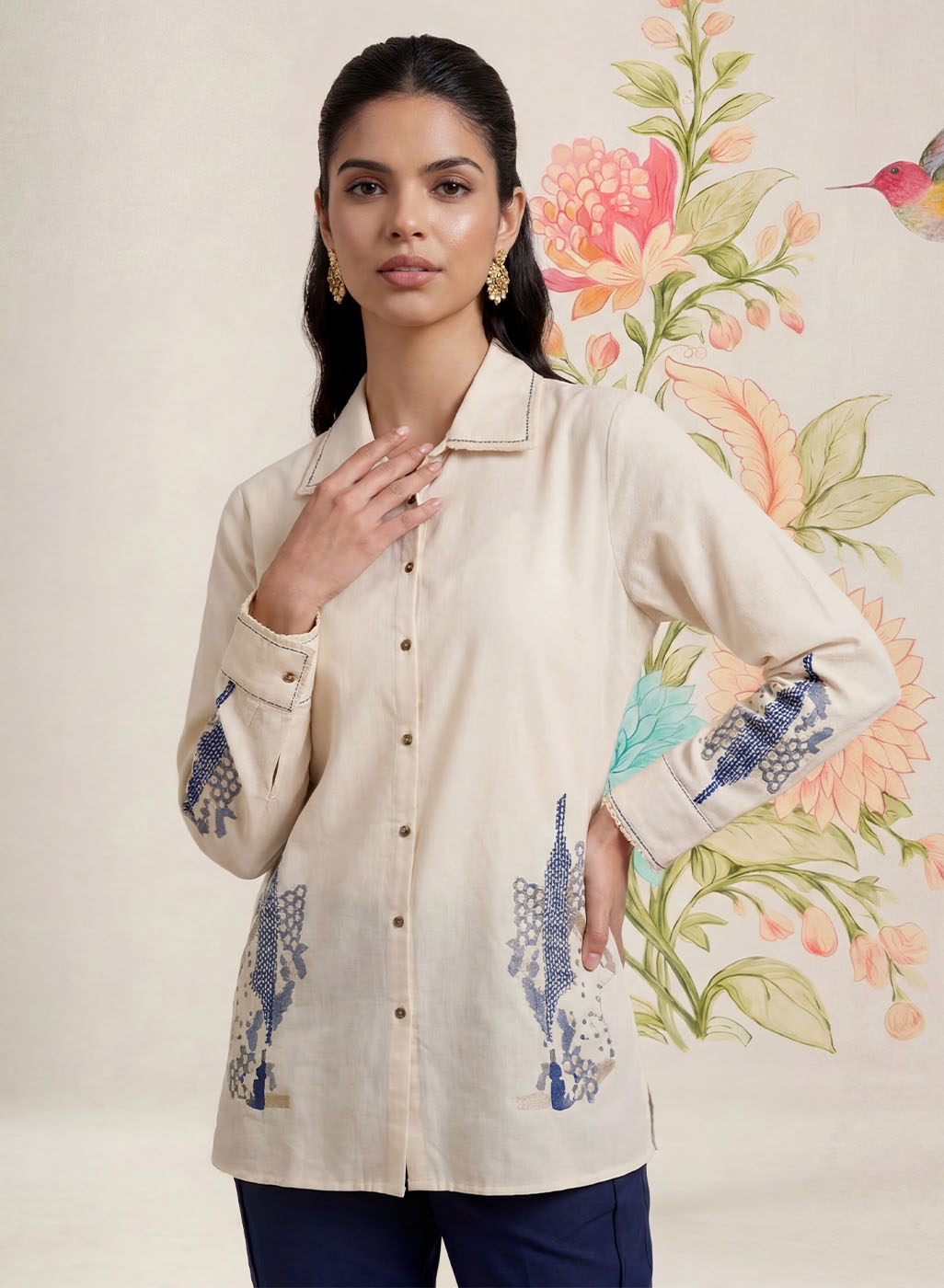 Sakhi Ivory Embroidered Shirt