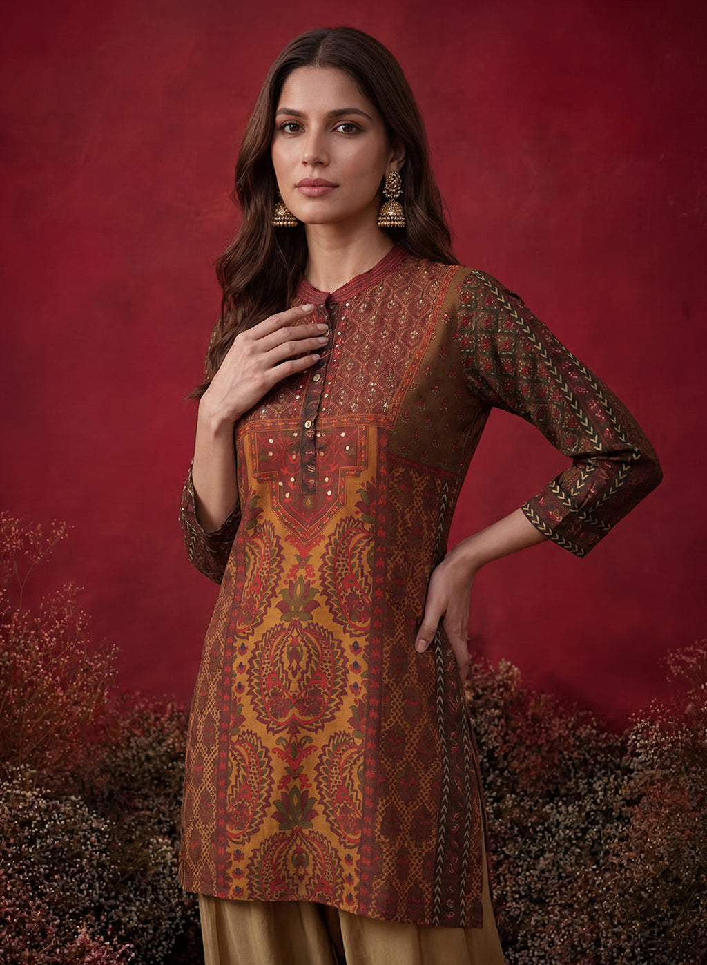 Orabella Olive Printed Shantoon Tunic