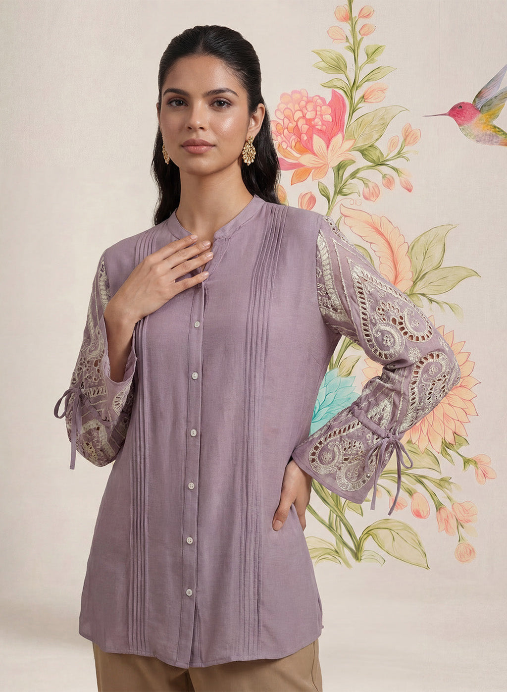 Taal Lavender Embroidered Shirt