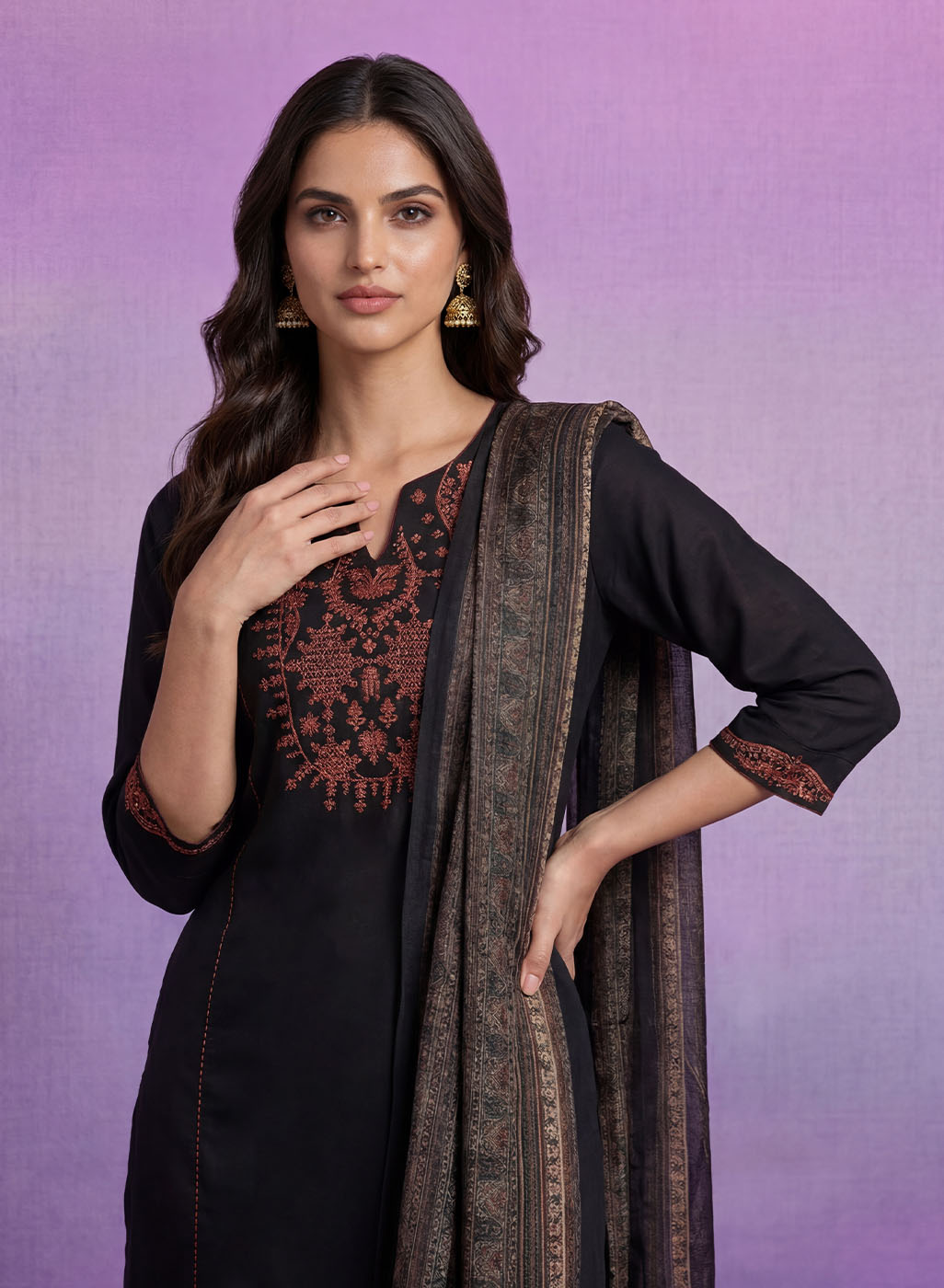 Black Embroidered Suit Set with Dupatta