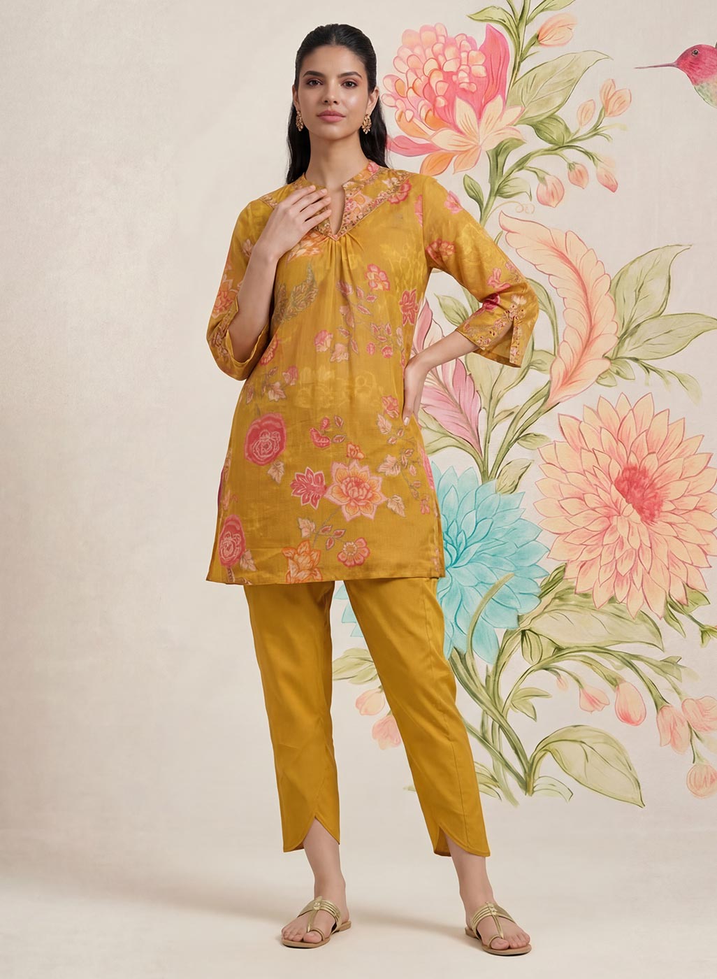 Chandrika Mustard Floral Printed Cotton Co-ord Set