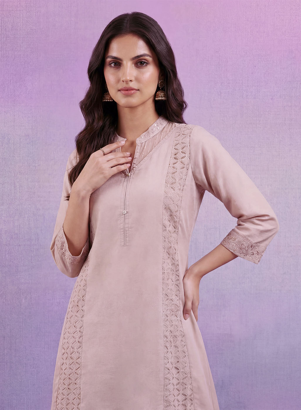 Cream Embroidered A-line Kurta Set