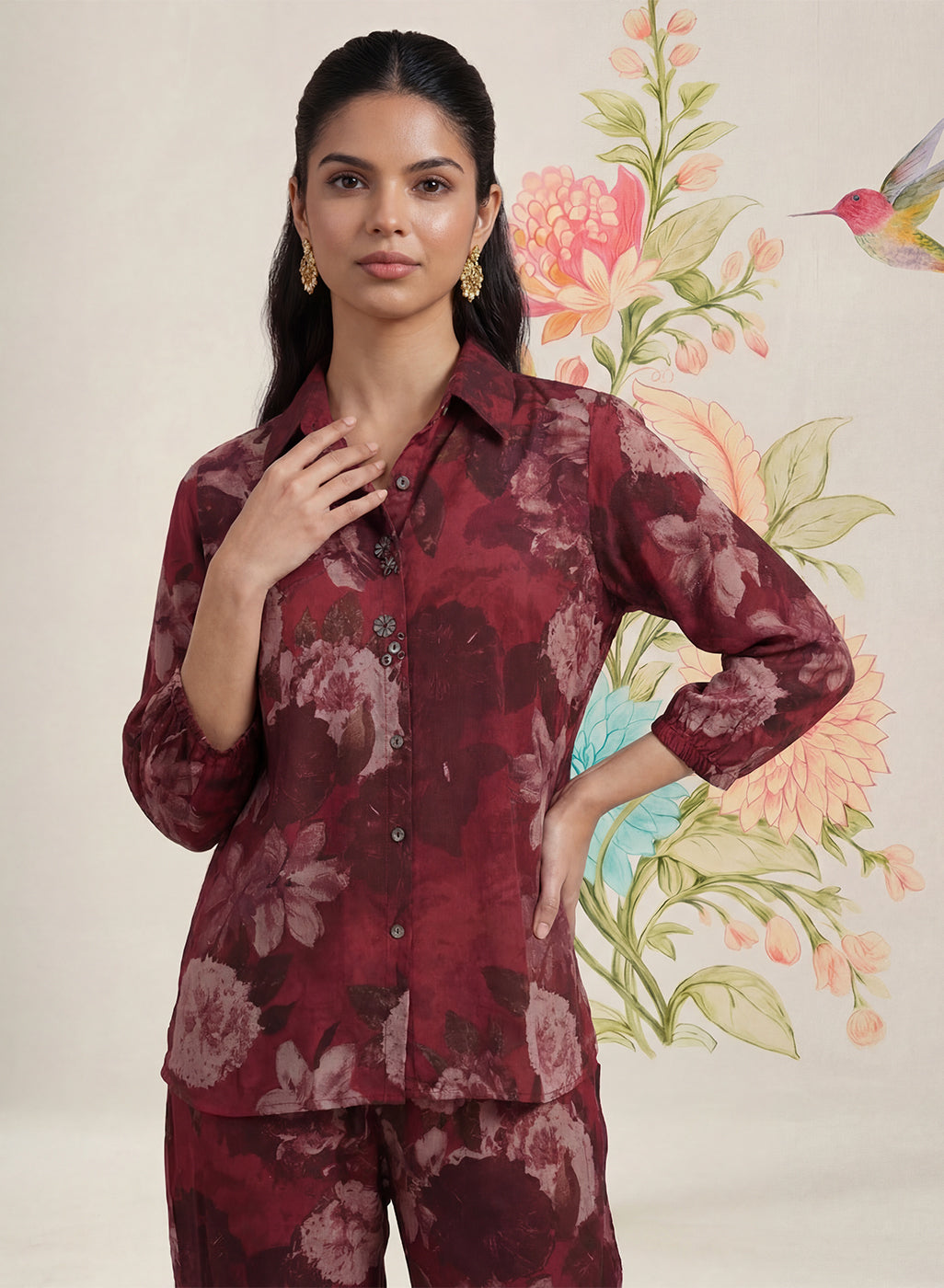 Hena Maroon Printed Co-ord Set