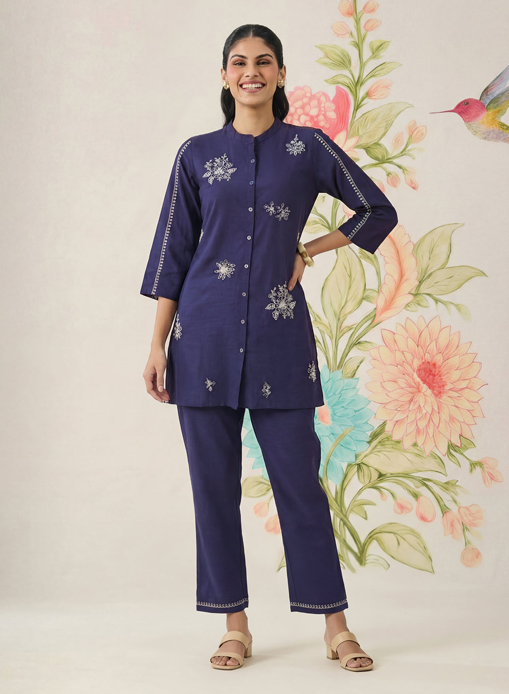 Chavi Navy Embroidered Co-ord Set
