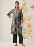 Anika Blue Printed Chanderi Straight Kurta