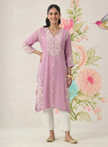 Yashvi Pink Cotton Blend Embroidered Kurta